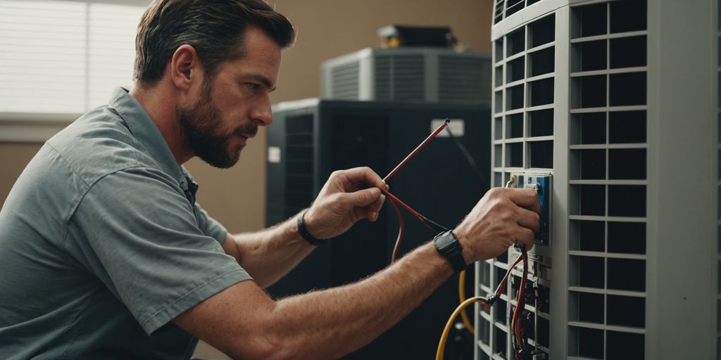 Air conditioning technician working on a unit