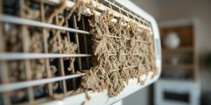 Close-up of a moldy air conditioning unit.