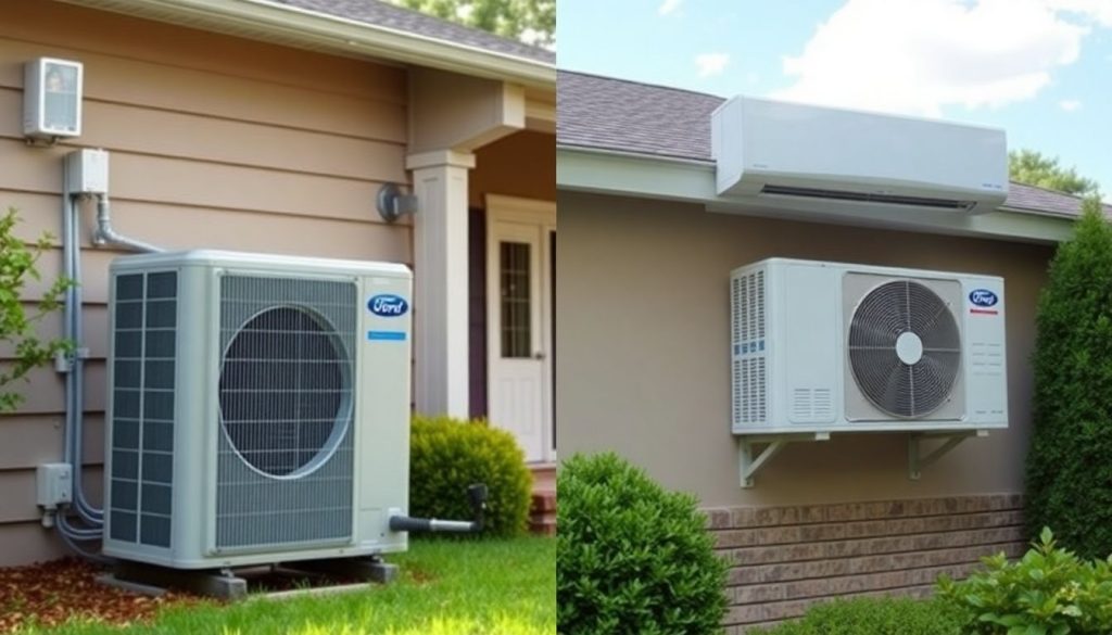 Central AC unit and ductless mini-split in a home setting.