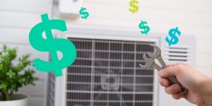 HVAC unit with a wrench and dollar signs.