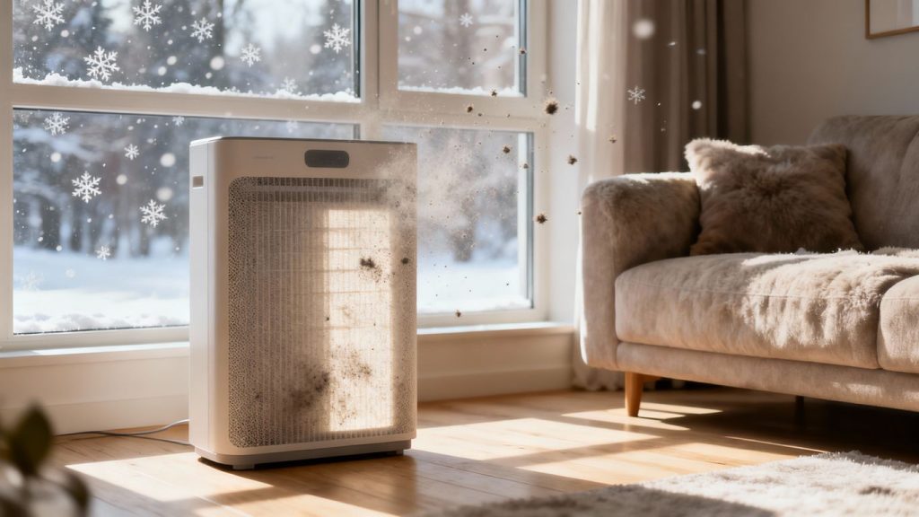 Air filter in a home during winter.