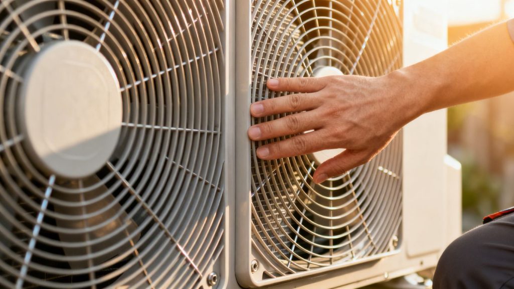 Air conditioning unit inspection for spring maintenance.