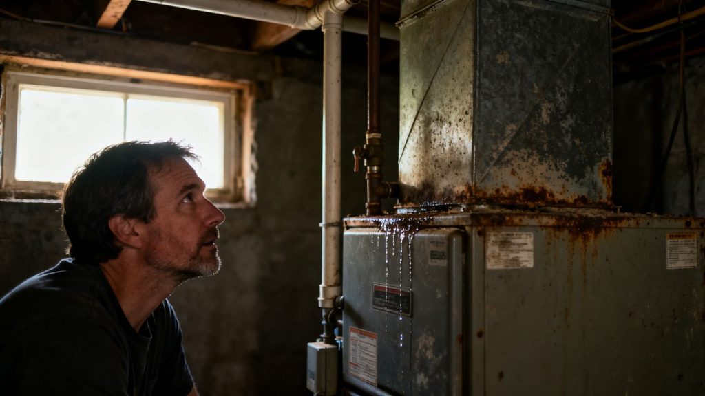 Aging HVAC unit in a basement