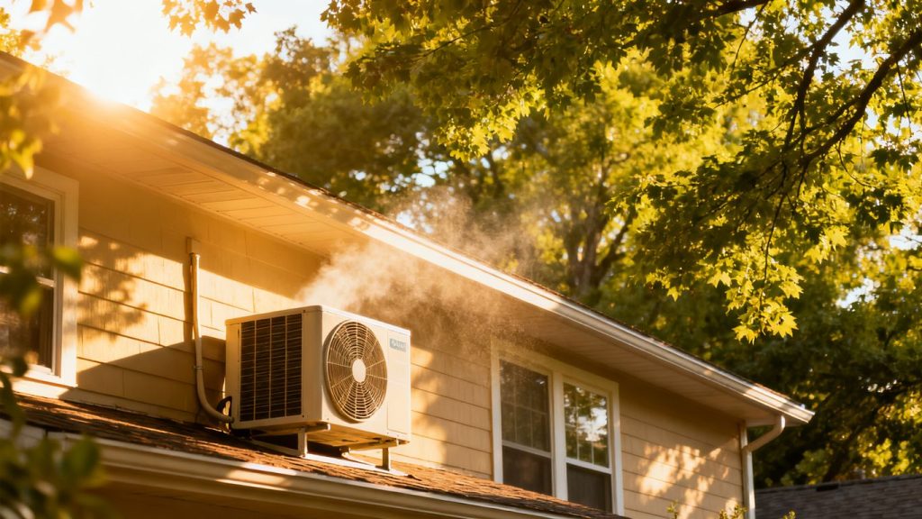 AC unit working hard on a hot summer day.